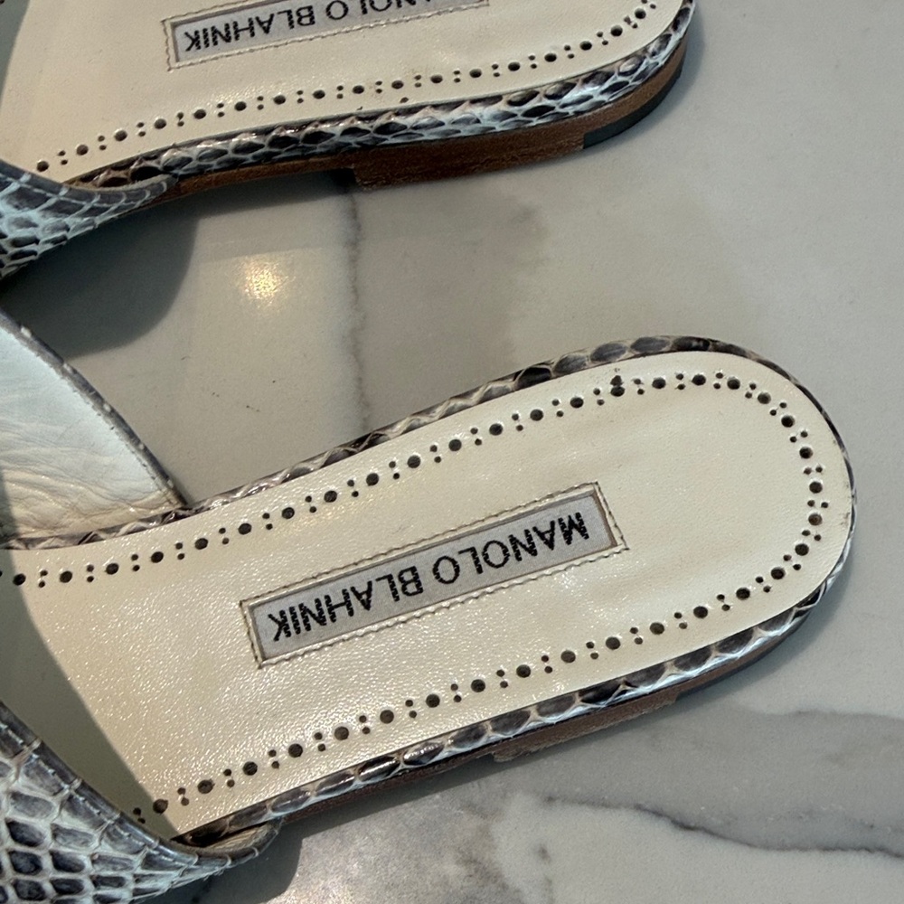 Manolo Blahnik Python Pattern Sandals - Black and… - image 4